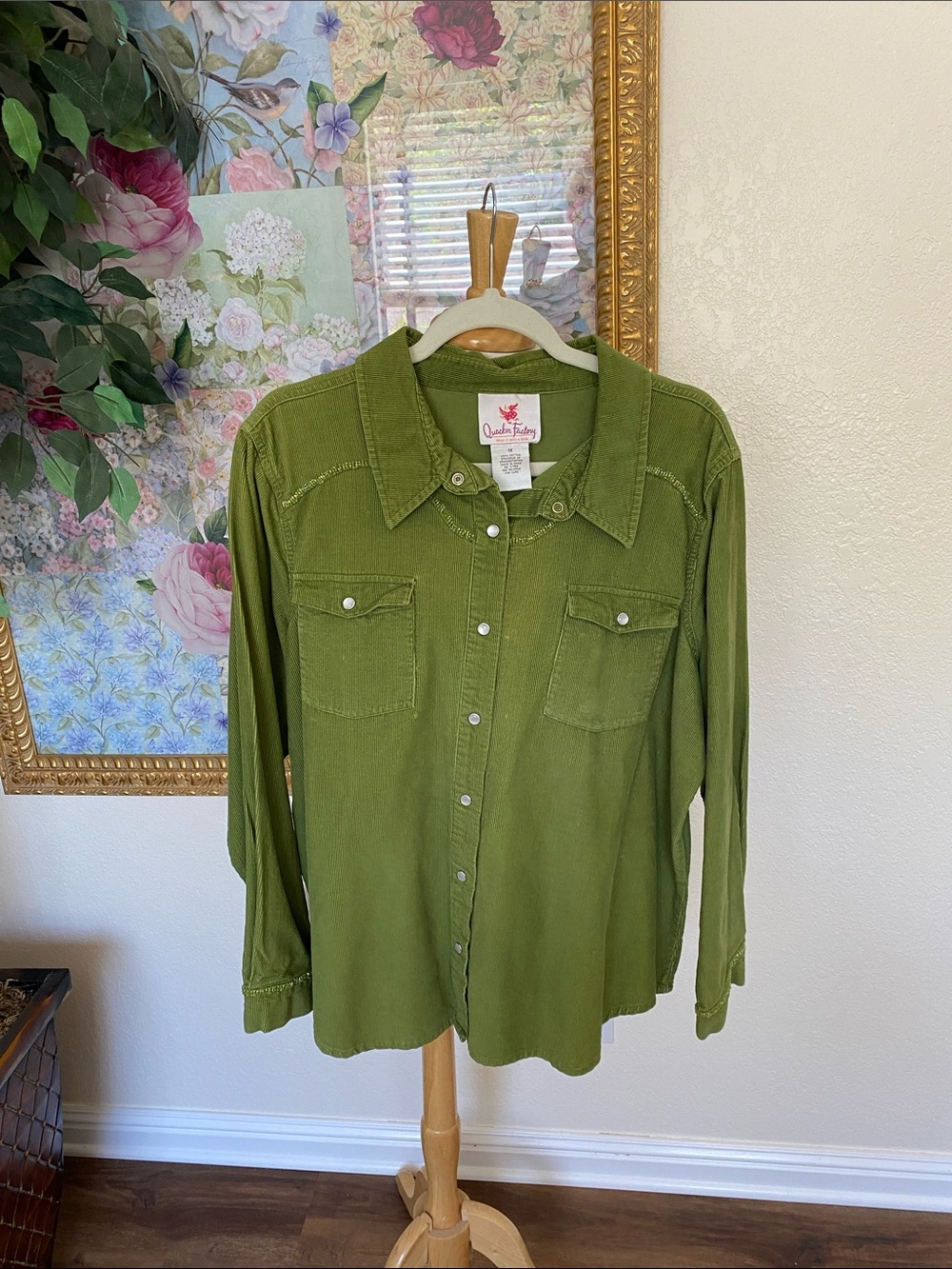 Christopher & Banks Olive Utility Snap-Front Shirt